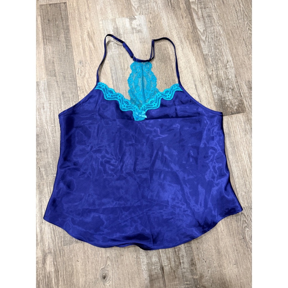 Linea Donatella Vintage Y2K Blue Satin Lace Racerback Camisole Top